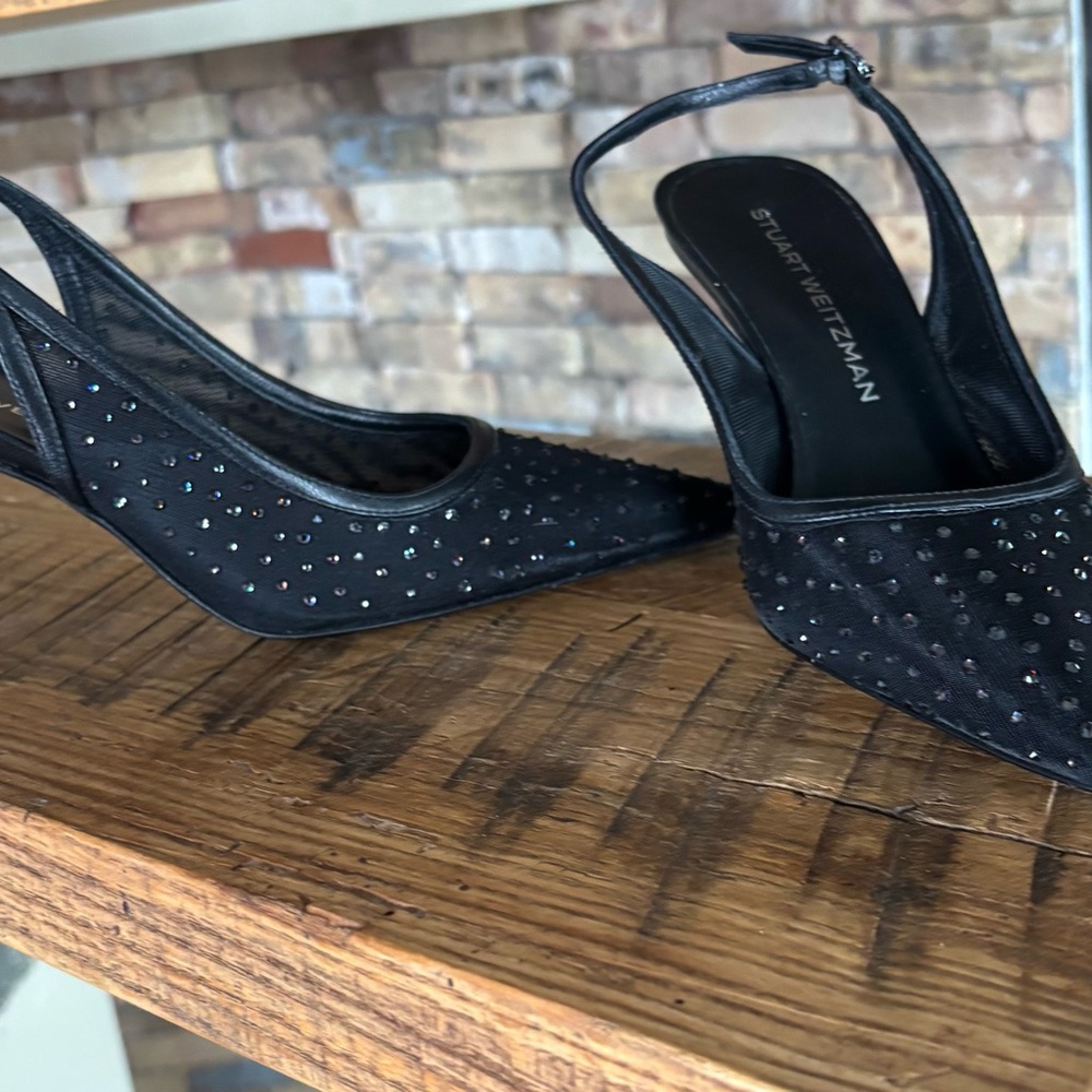 Stuart Weitzman Black Mesh Studded Heels